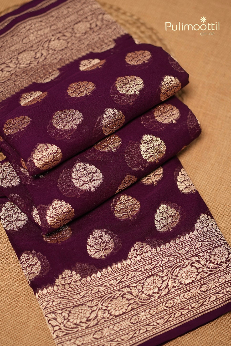 Dark Violet Colour Banarasi Saree