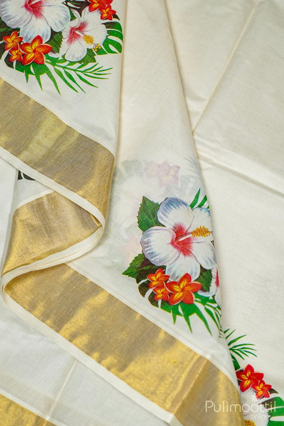 Kerala Cotton Hibiscus Set Saree.