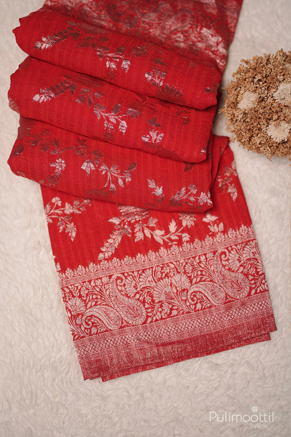 Red Colour Banarasi Rose Gold Work Saree