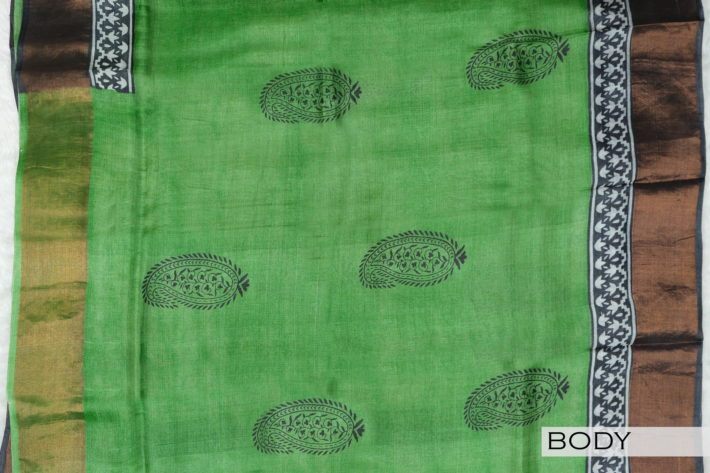 Green color pure Tusser silk saree.