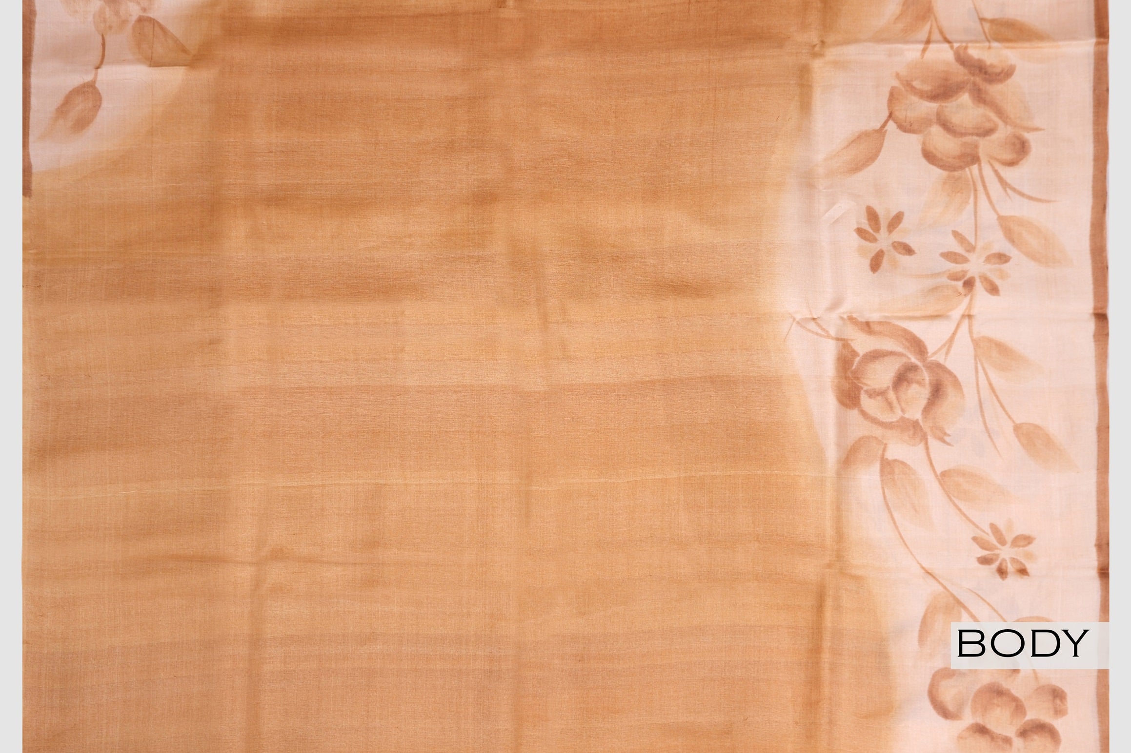 Light golden color printed Tusser silk saree.