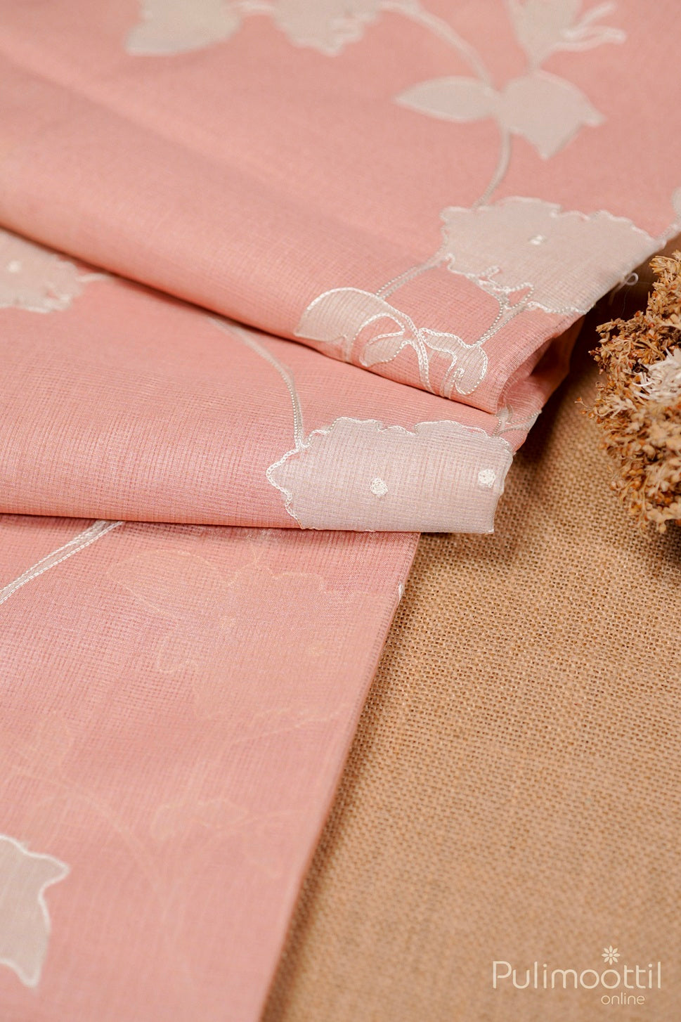 Light Peach Colour Netkottta Fancy Saree.