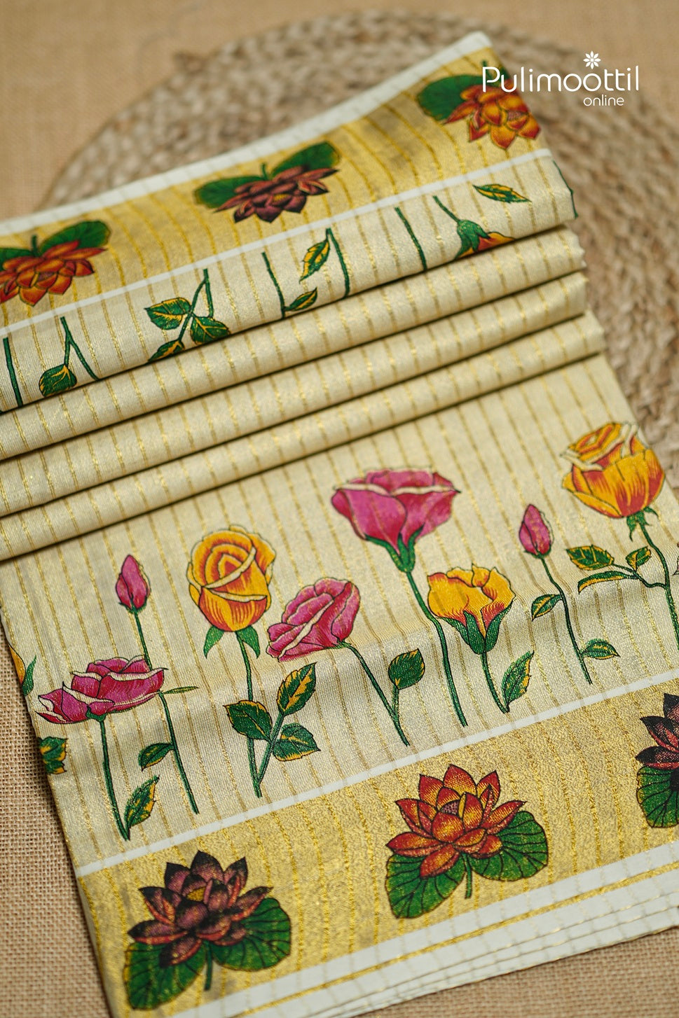 Kerala Traditional Golden Tissue Set Saree