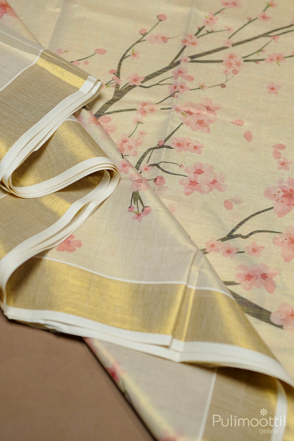 Kerala Golden Tissue Printed Set Saree.