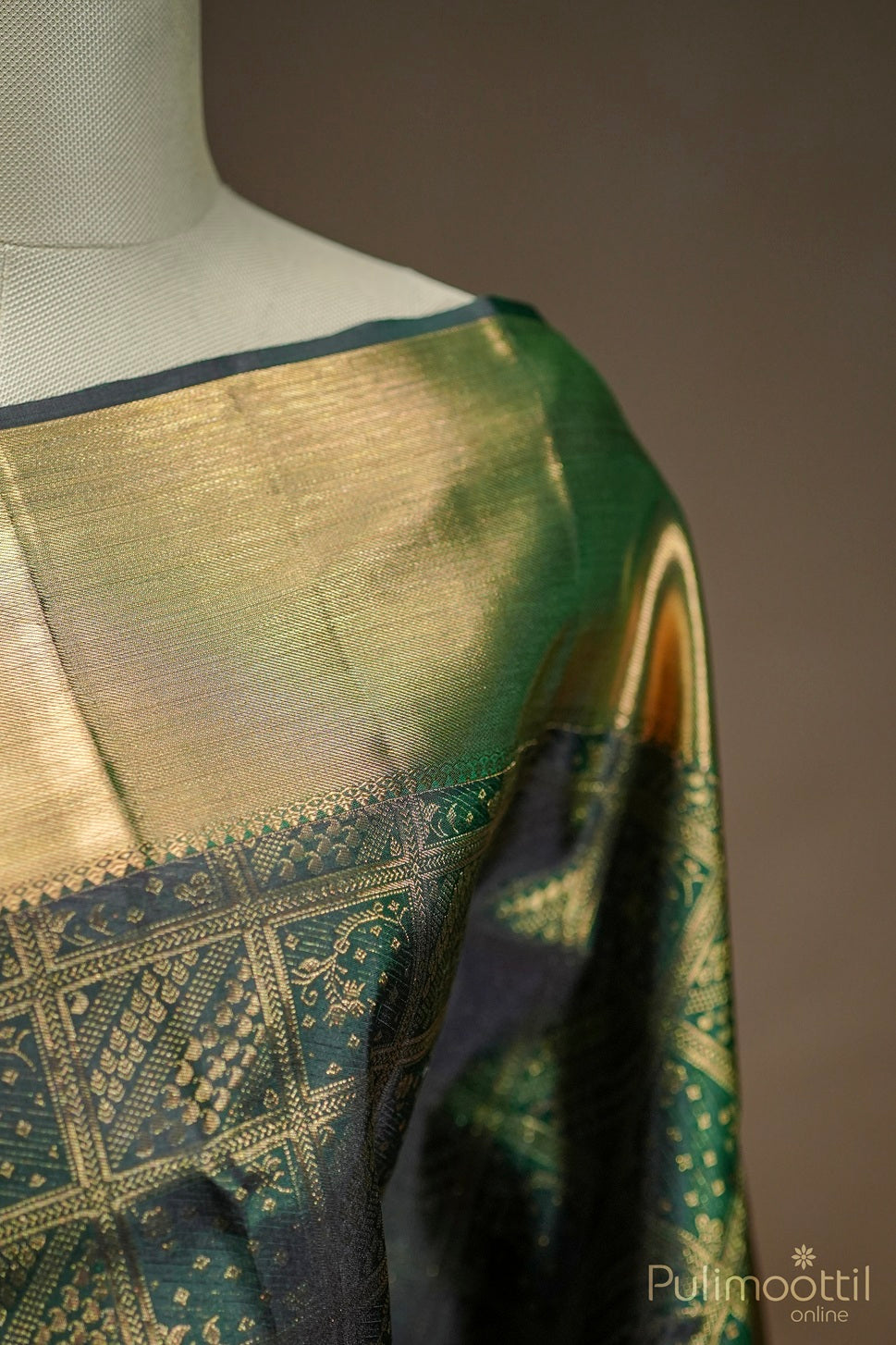 Dark Green Kanchipuram Brocade wedding Saree.