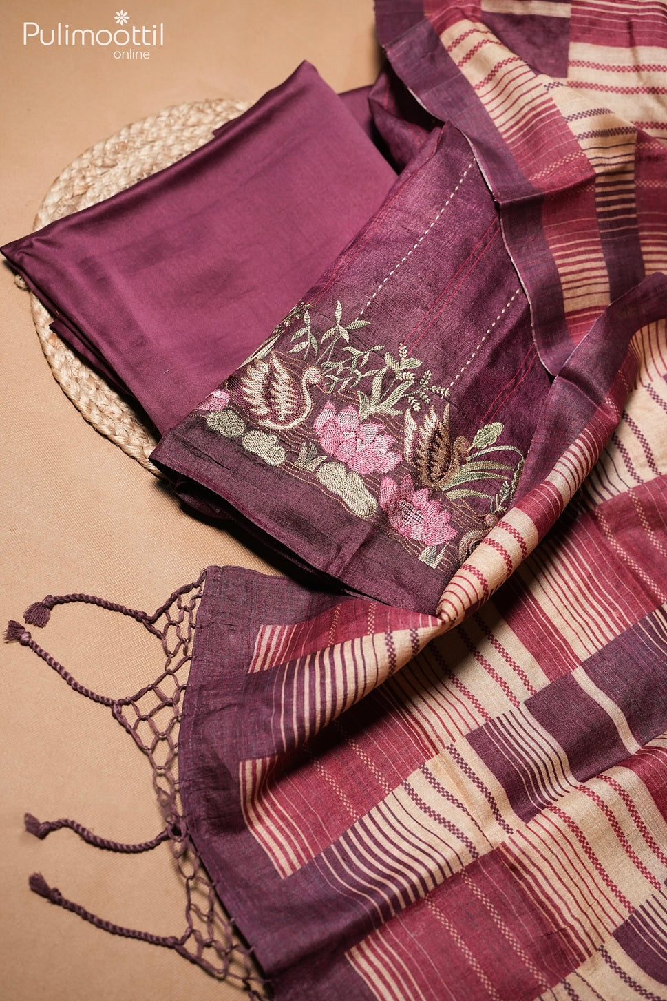 Purple Tussar Unstitched Salwar Set