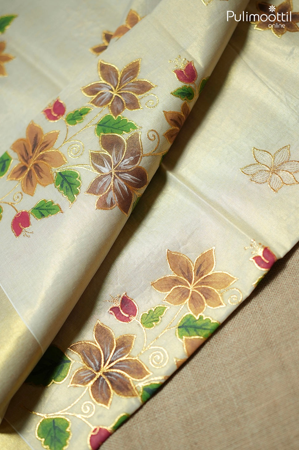 Kerala traditional golden tissue set saree