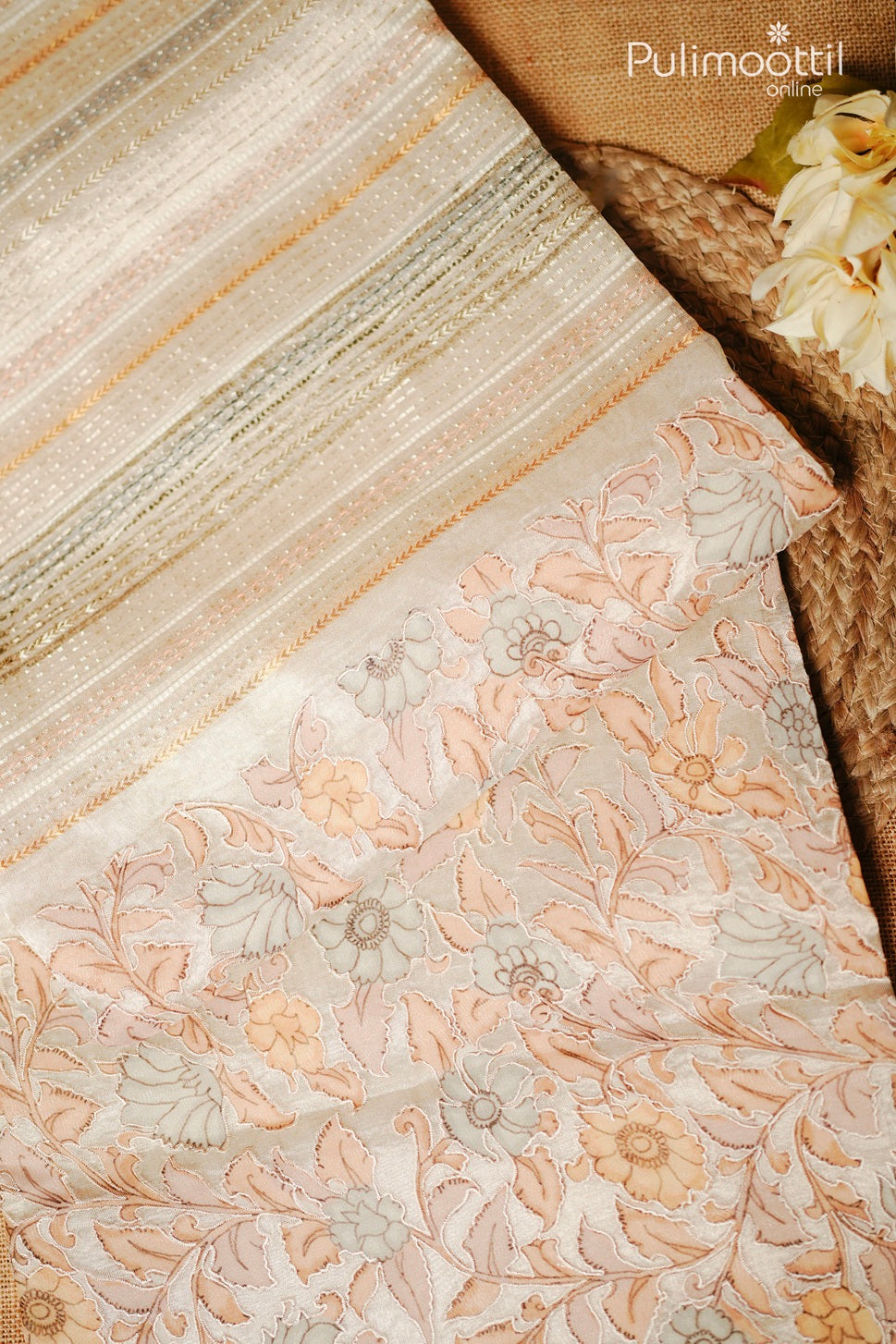 Butter pink color organza tissue fancy saree