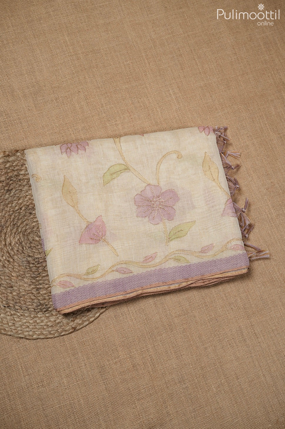 Kerala traditional golden tissue semi linen saree