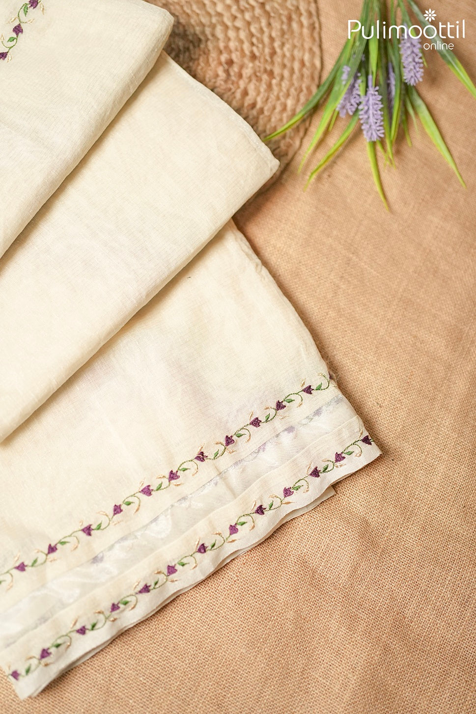 Off white color semi Chanderi fancy saree