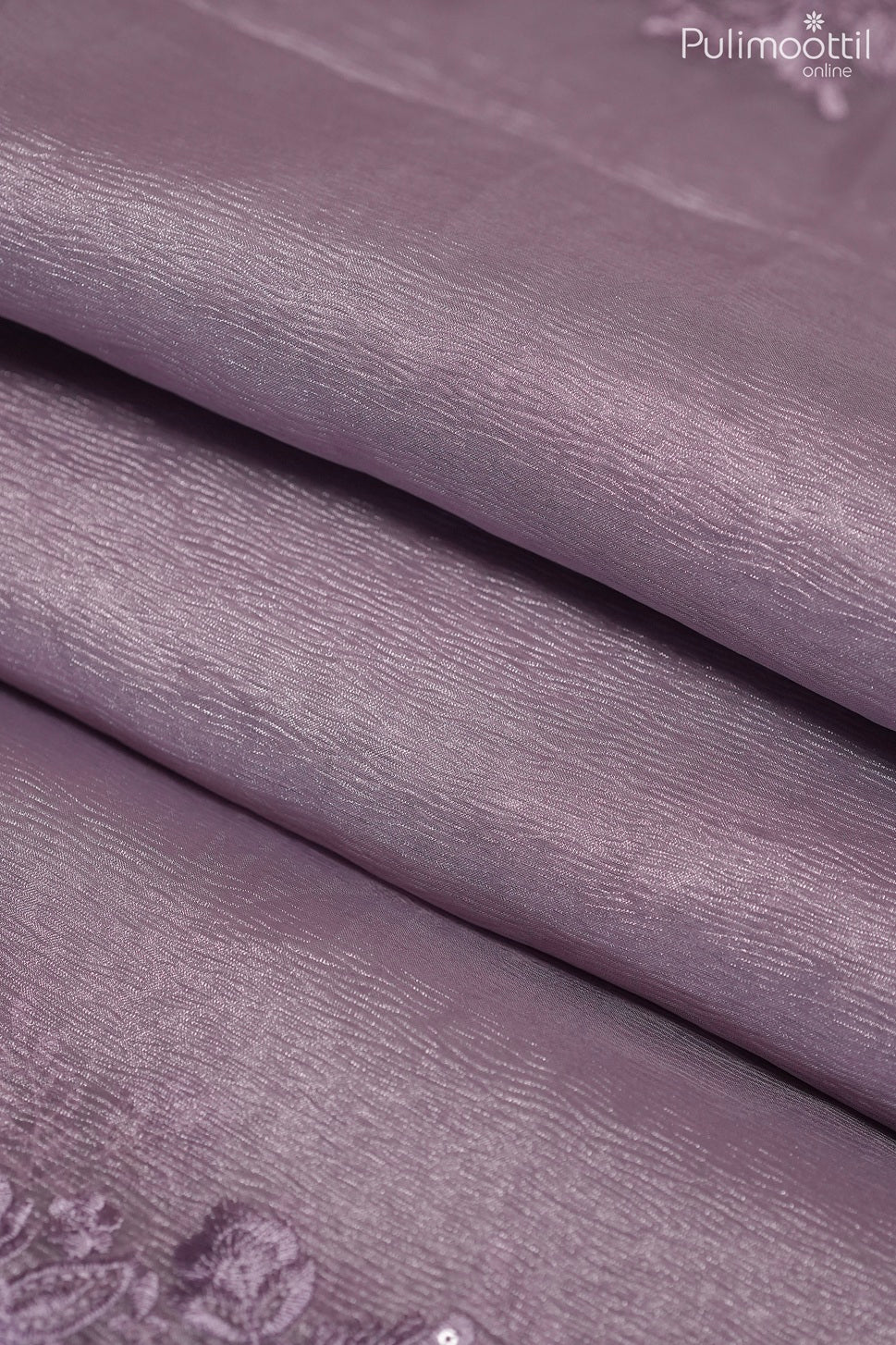 Lavender color crushed organza fancy saree
