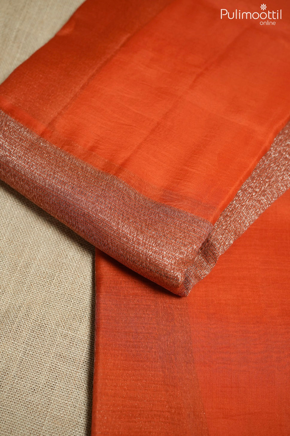 Rusty red color organza fancy saree