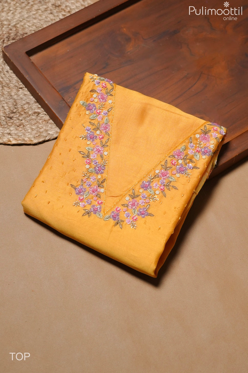 Mustard Yellow Chanderi Unstitched Salwar Set