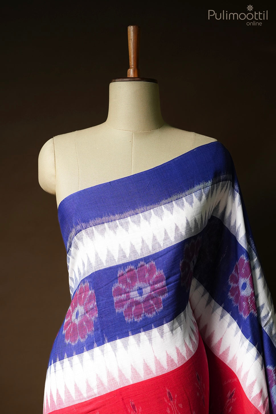 Multi color Ikat printed cotton saree