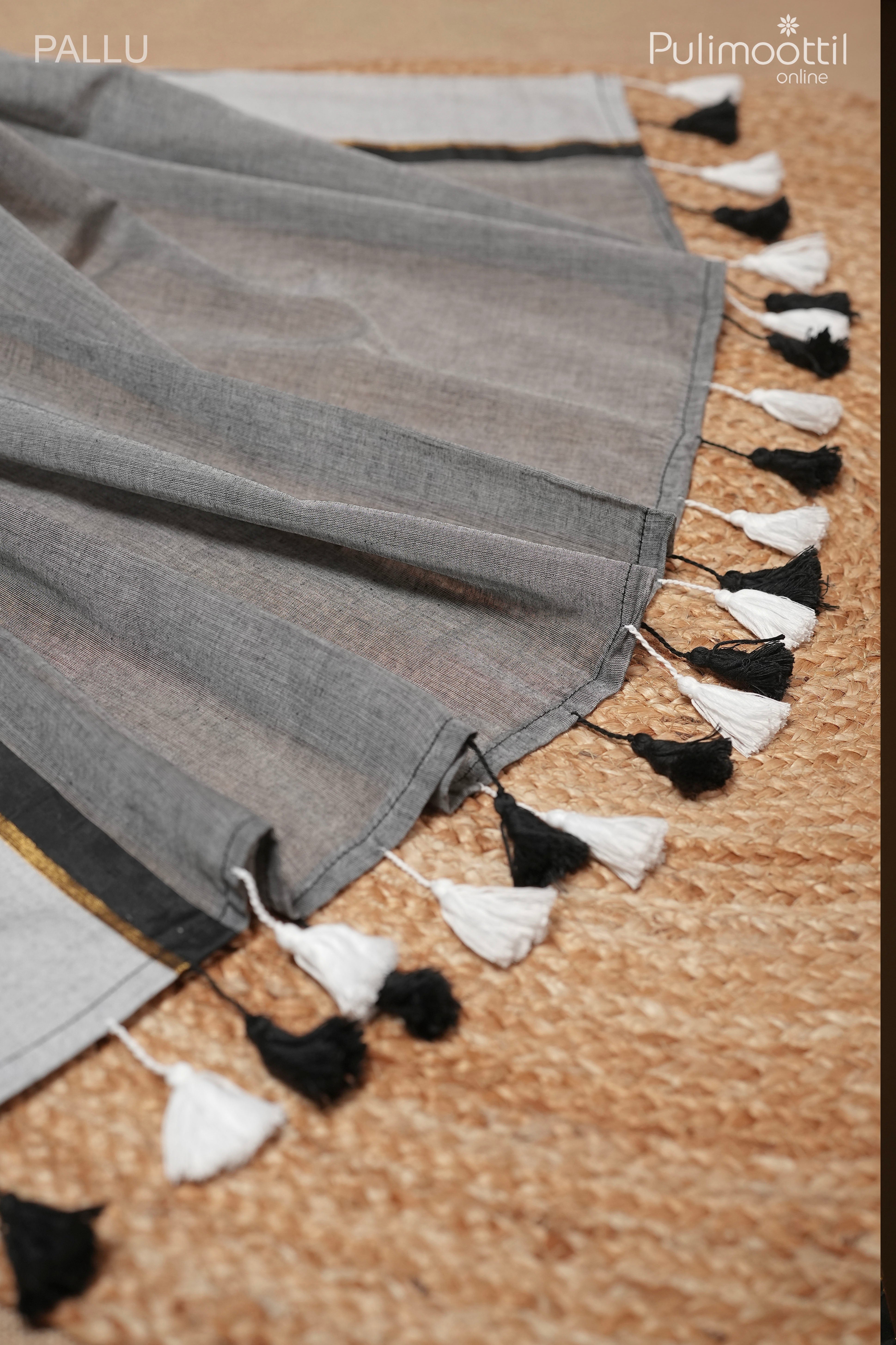 Dark Ash Colour Mul Cotton Saree