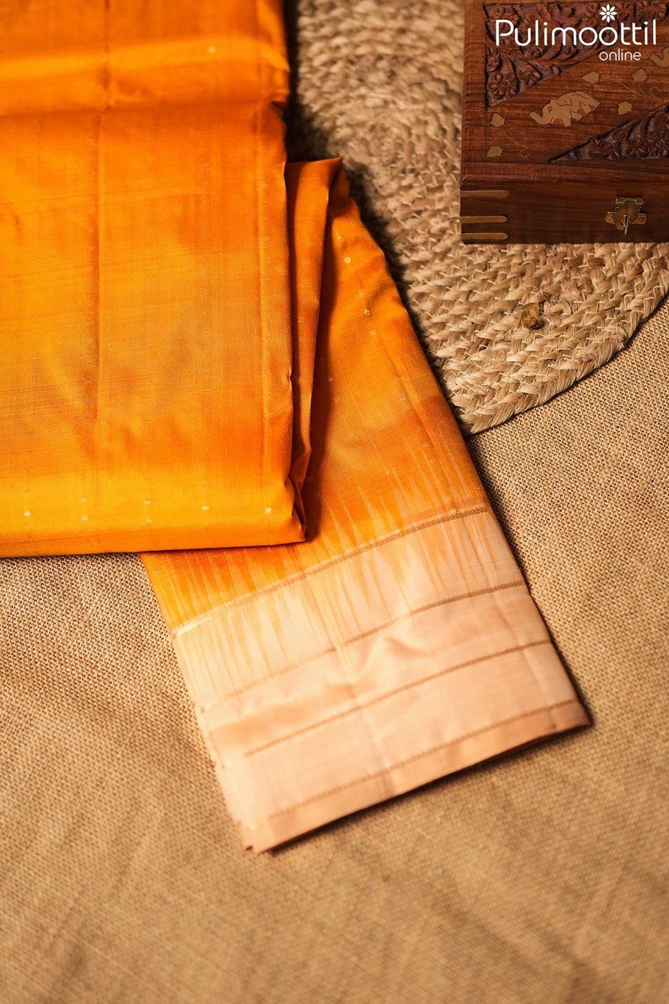 Golden yellow color Kanchipuram soft silk saree