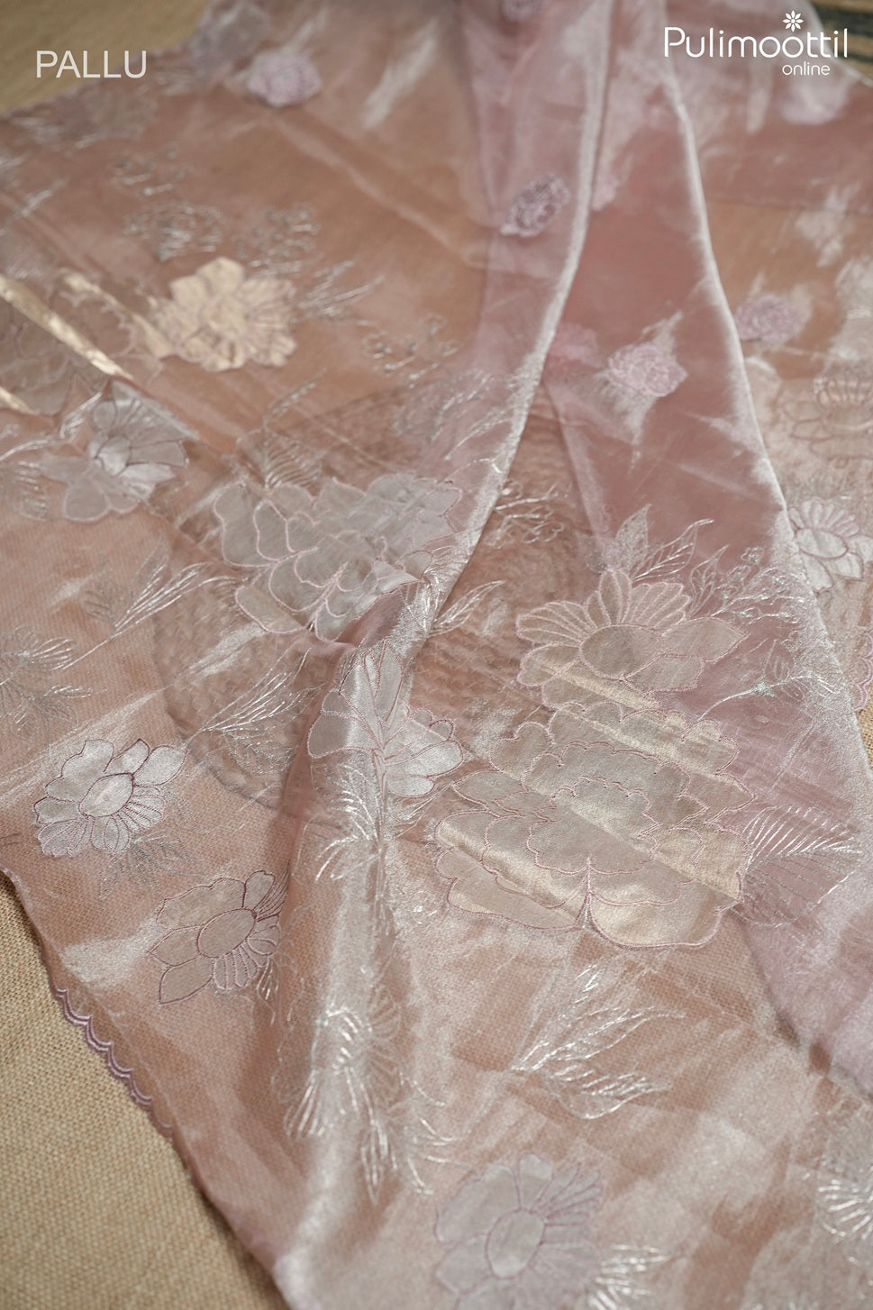 Baby pink color tissue organza fancy saree