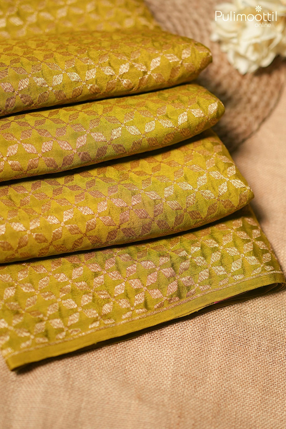 Olive yellow color antique zari Banarasi saree
