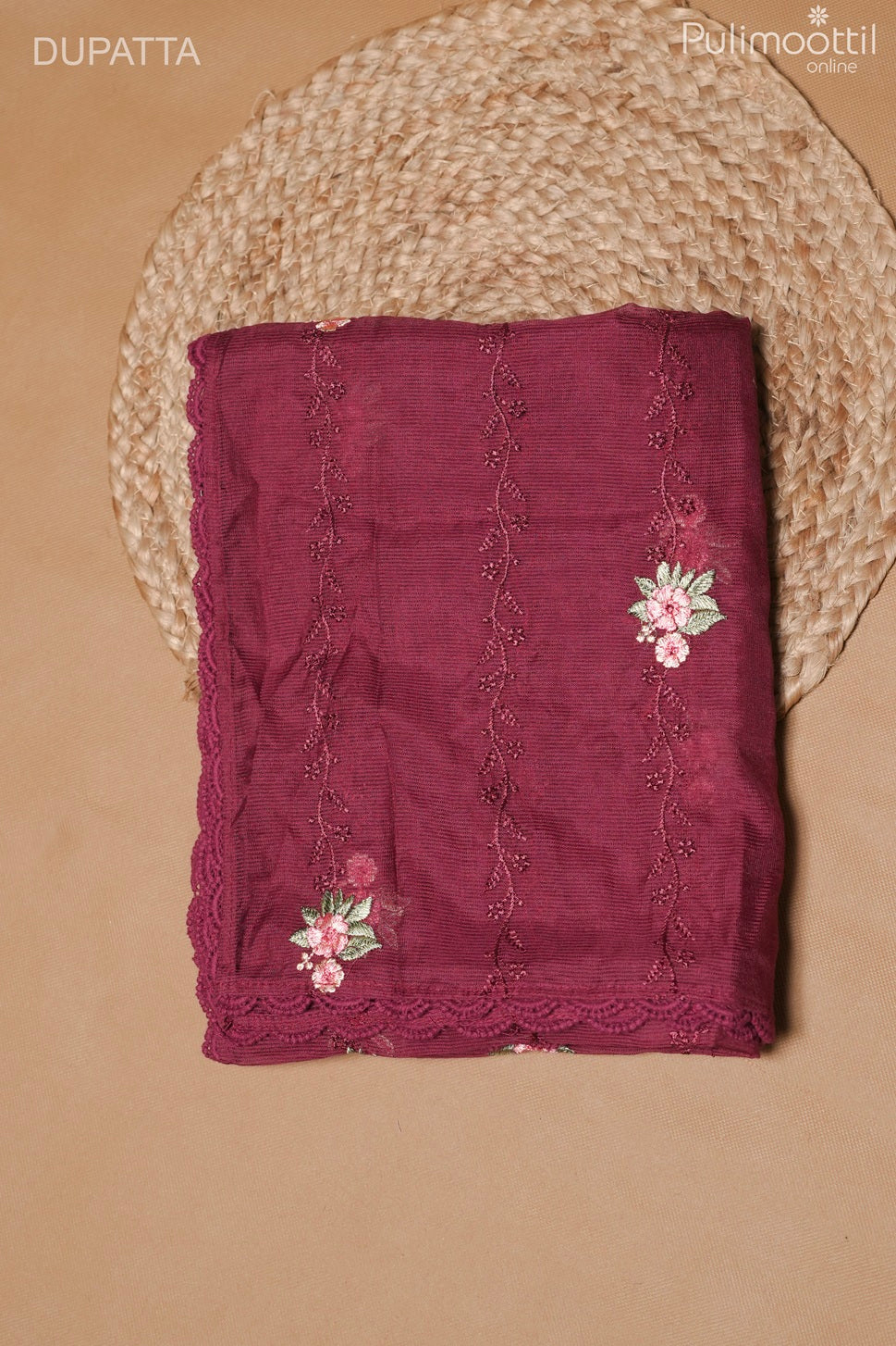 Maroon Blended Chanderi Unstitched Salwar Set