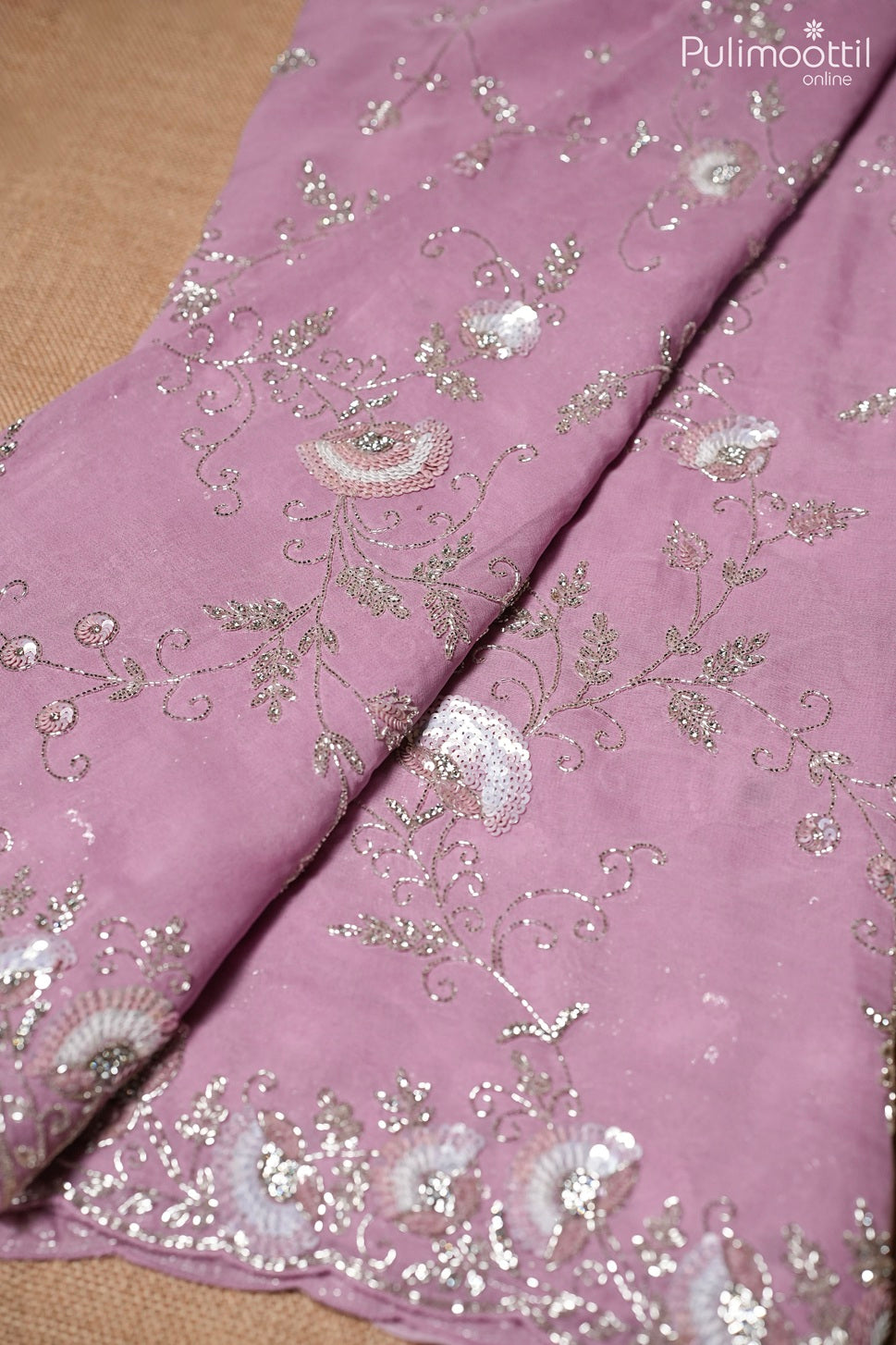 Pink lavender color georgette fancy saree