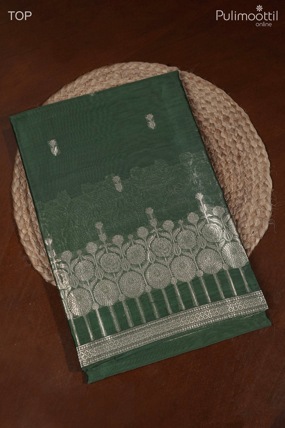 Dark Mint Green Chanderi Silk Unstitched Salwar Set