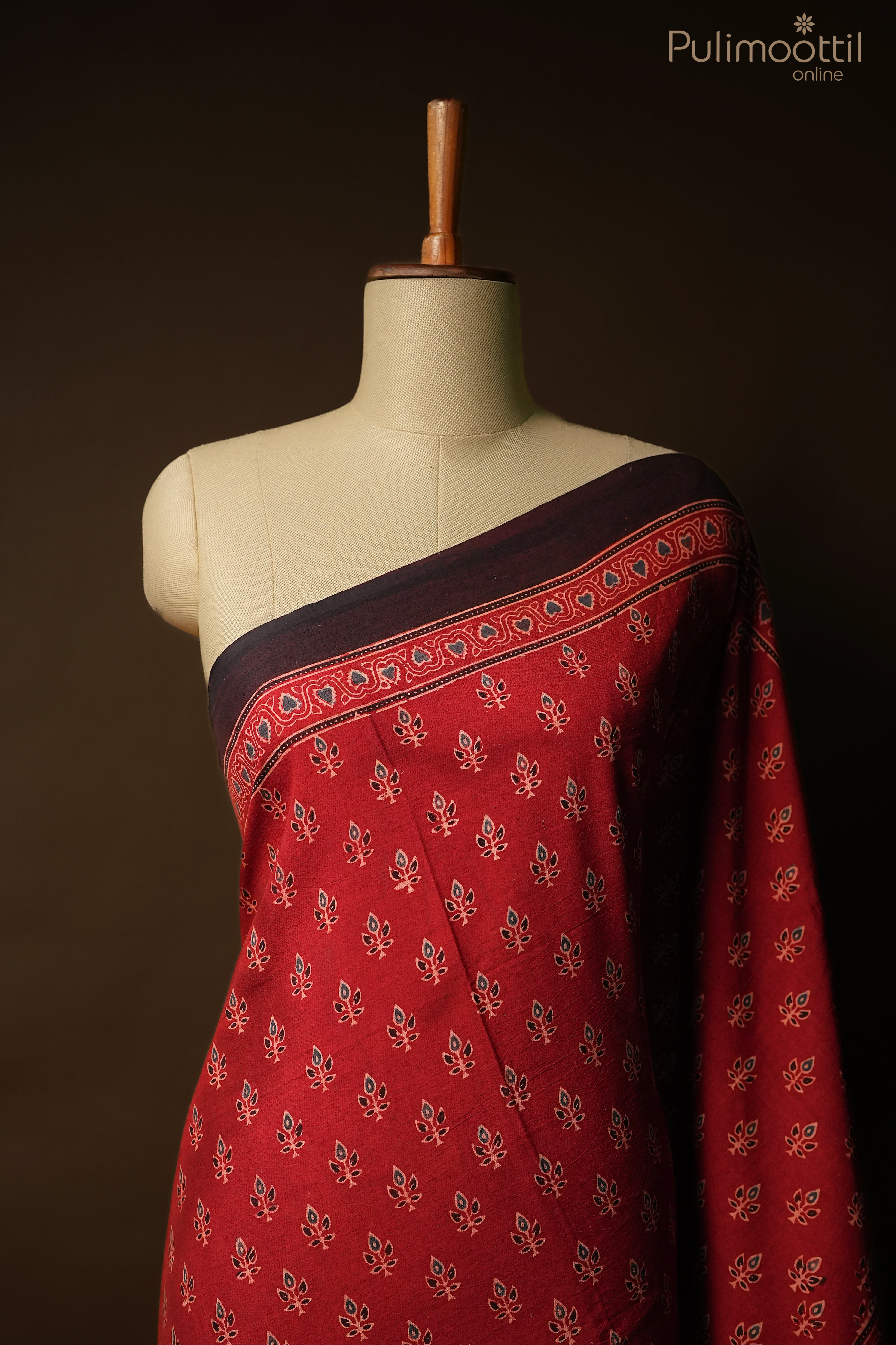 Brick red color Maheshwari cotton saree