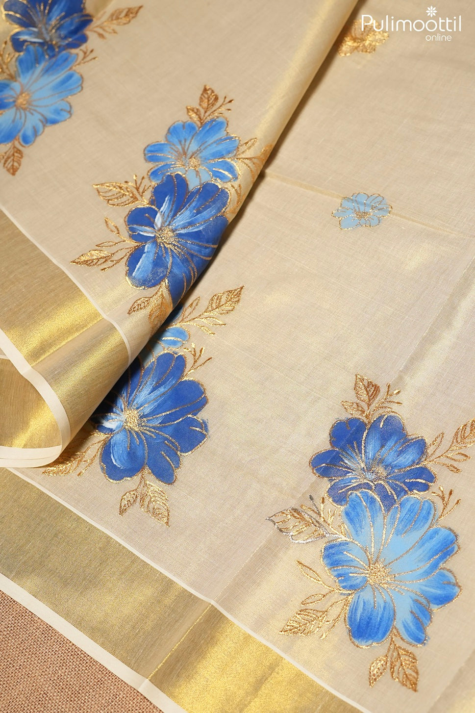 Kerala traditional golden tissue set saree