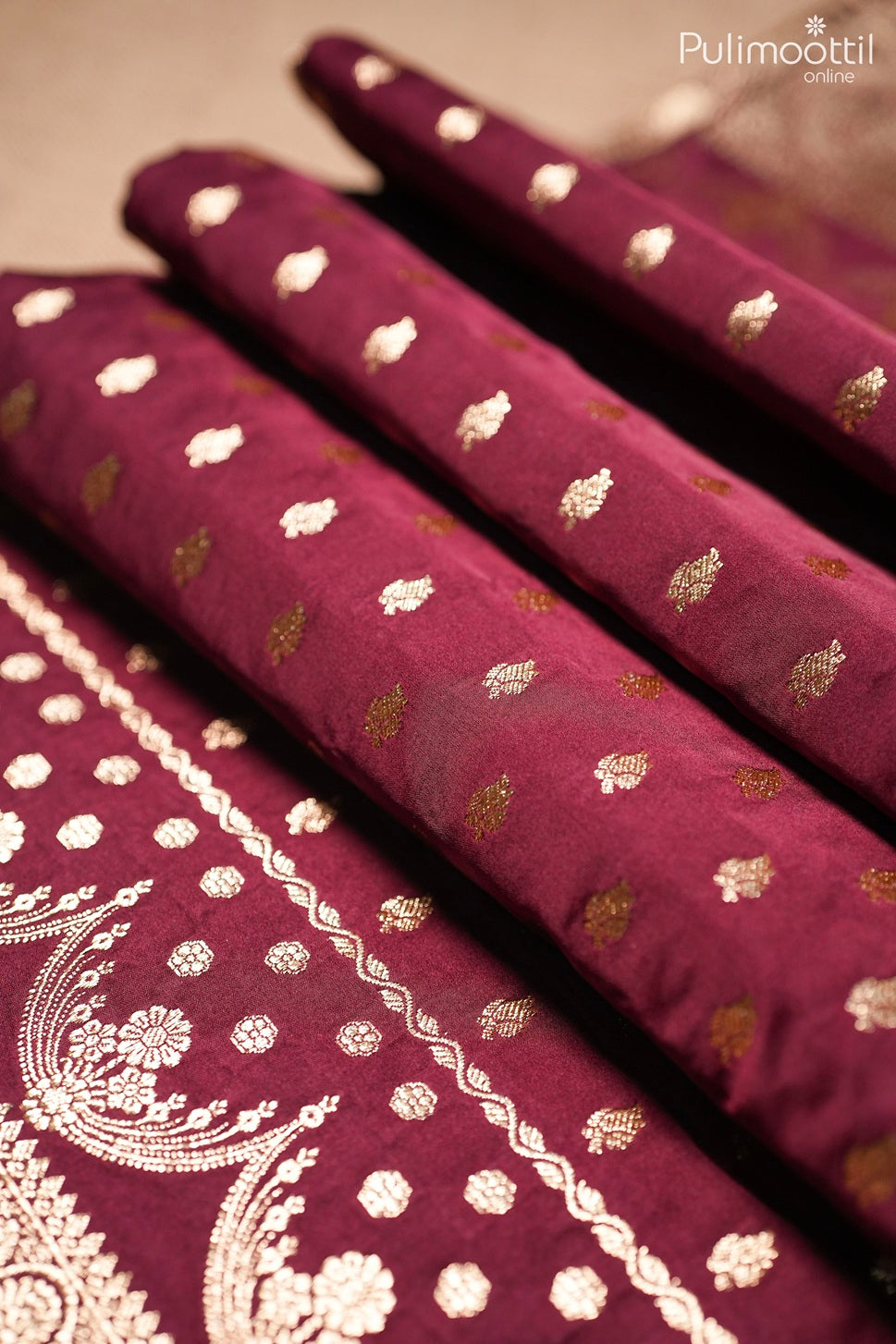 Maroon color Banarasi saree