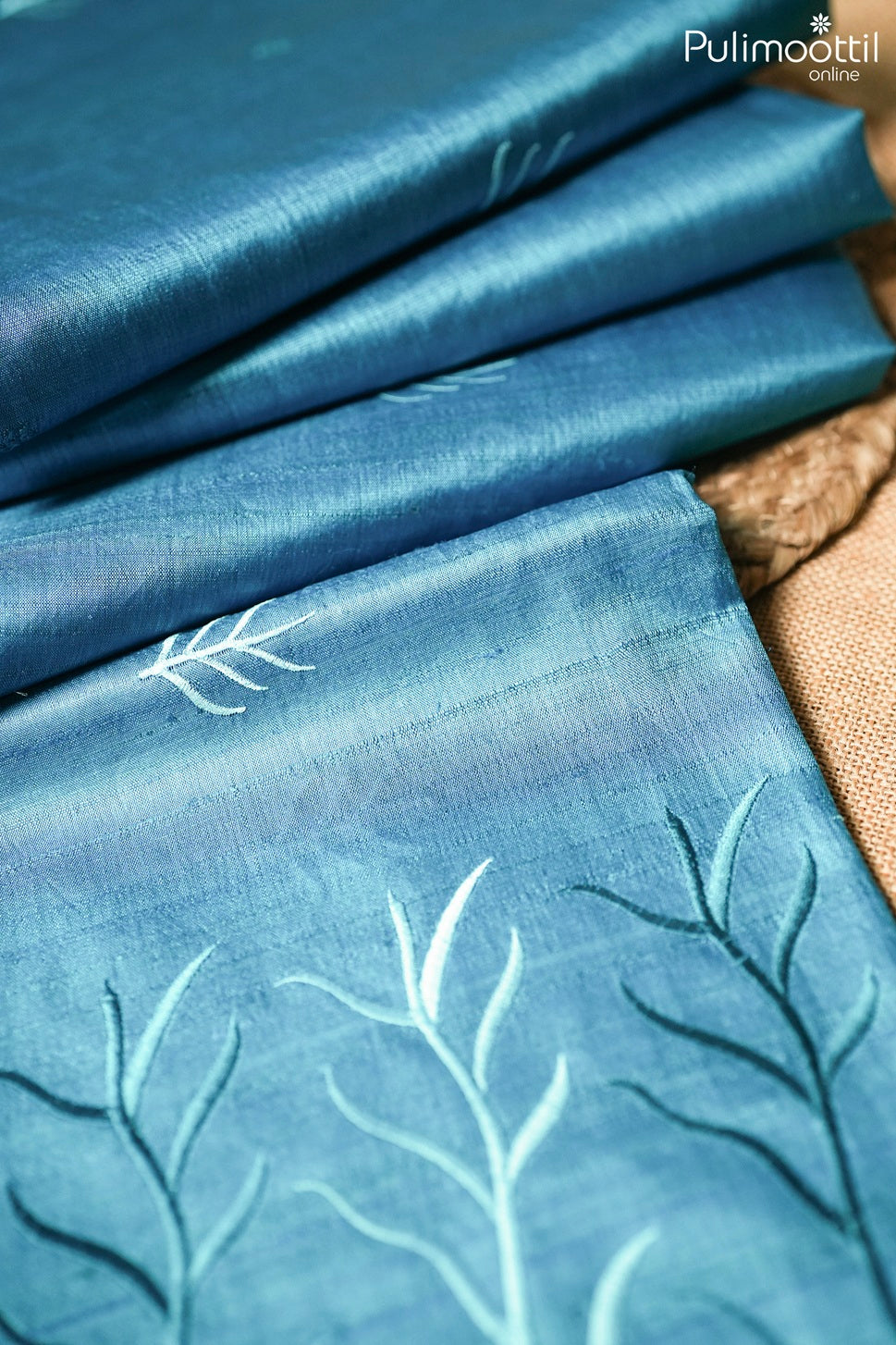 Dark aqua blue color Tussar silk saree