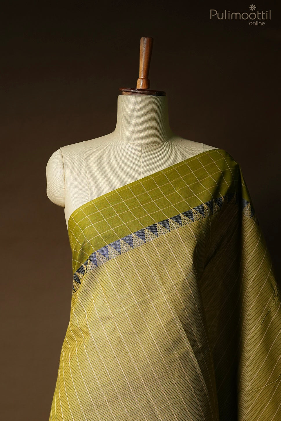 Olive green color cotton saree