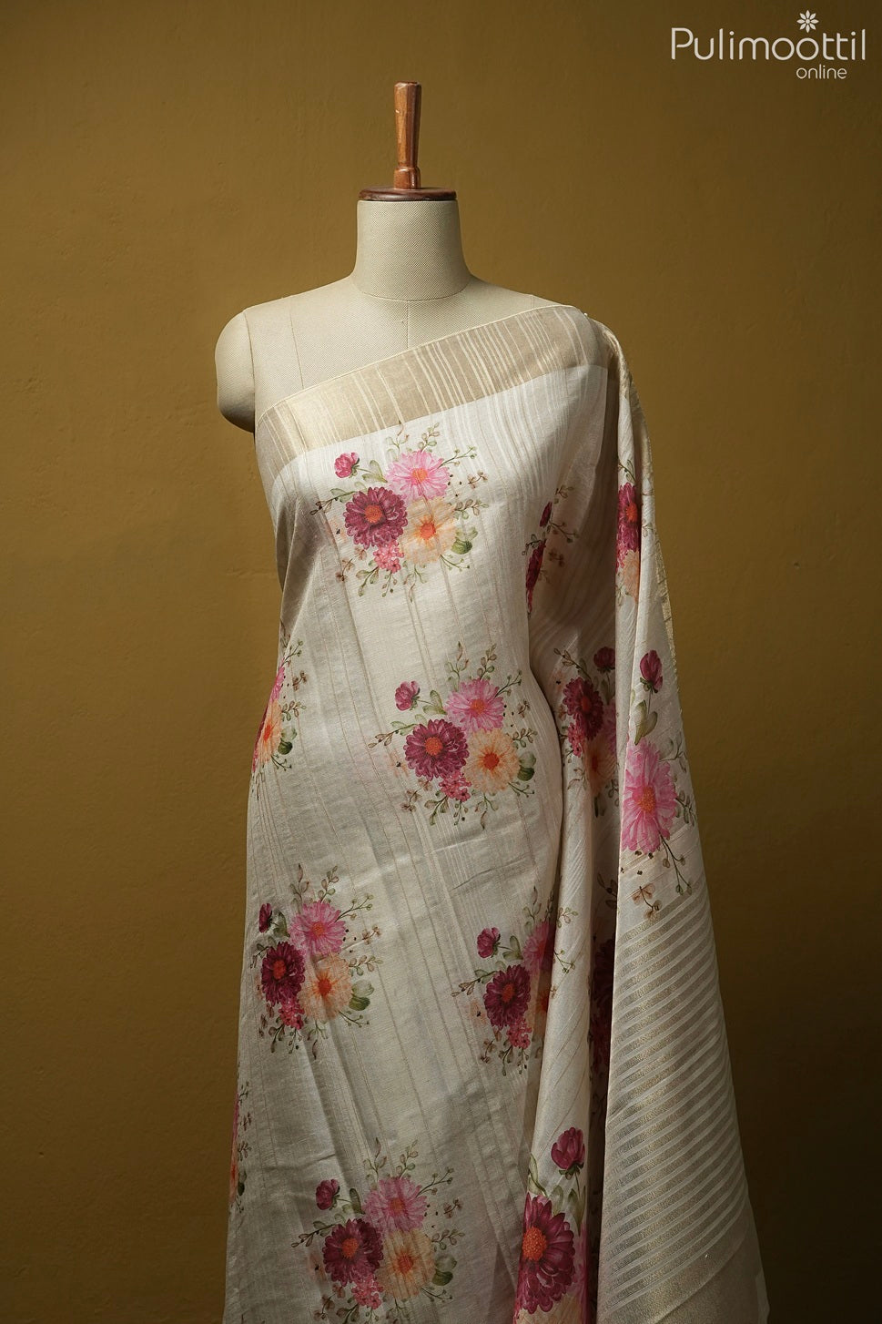Kerala traditional golden tissue semi jute saree