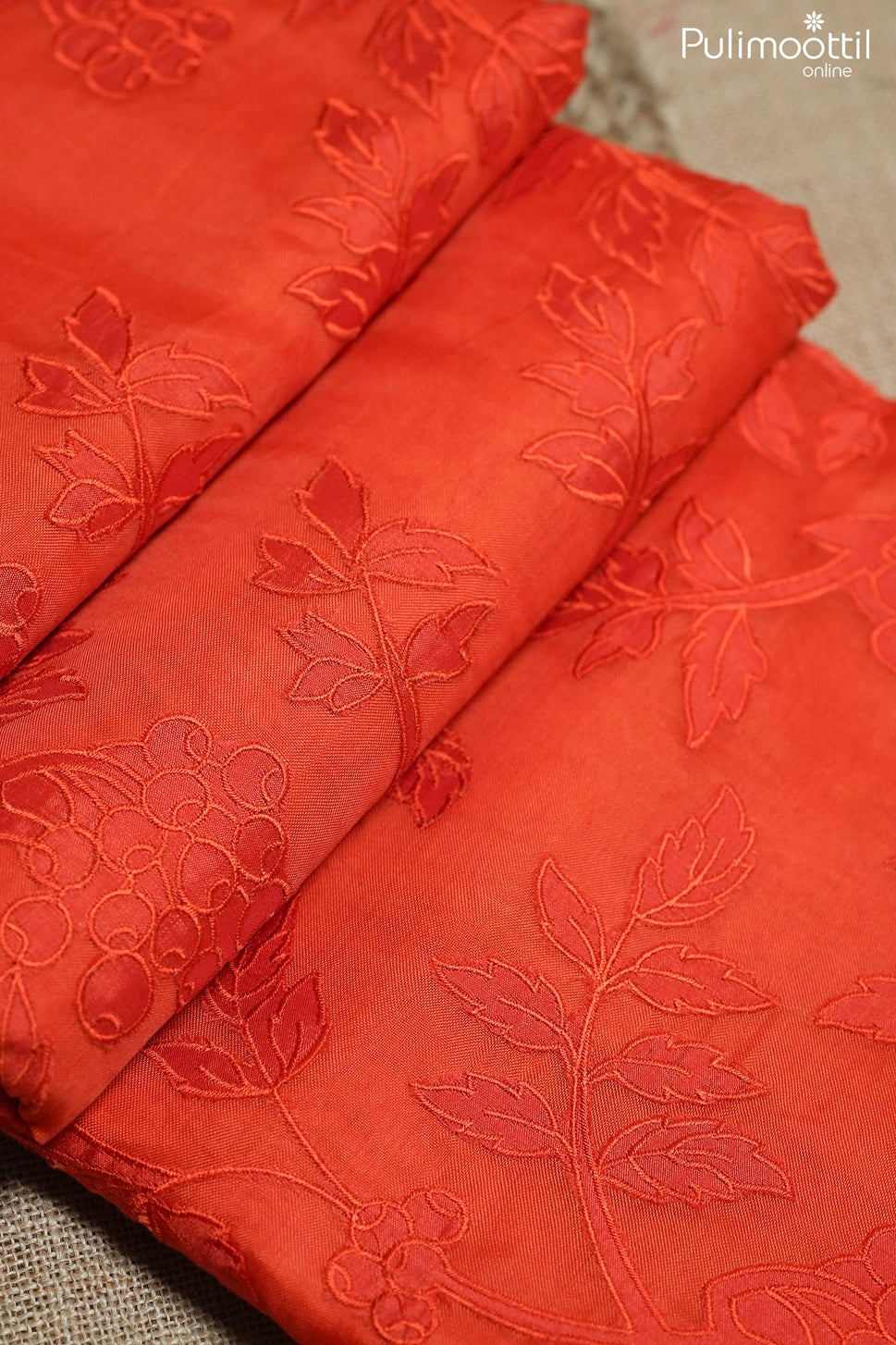 Deep orange color organza fancy saree