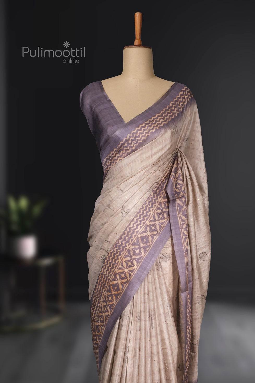 Beige And Lavender Color Semi Tusser Silk Saree