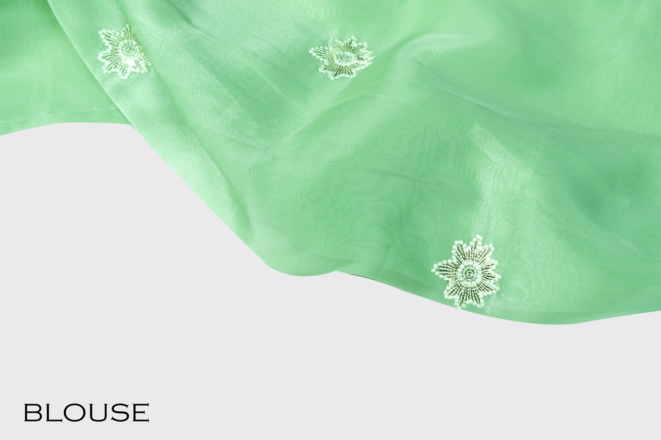 Pastel green color soft Organza saree.