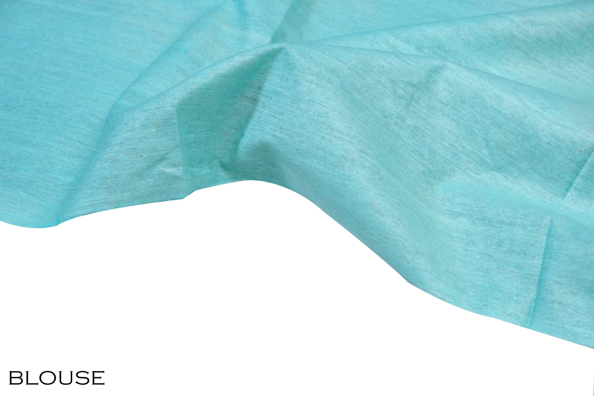 Teal blue color jute silk saree.