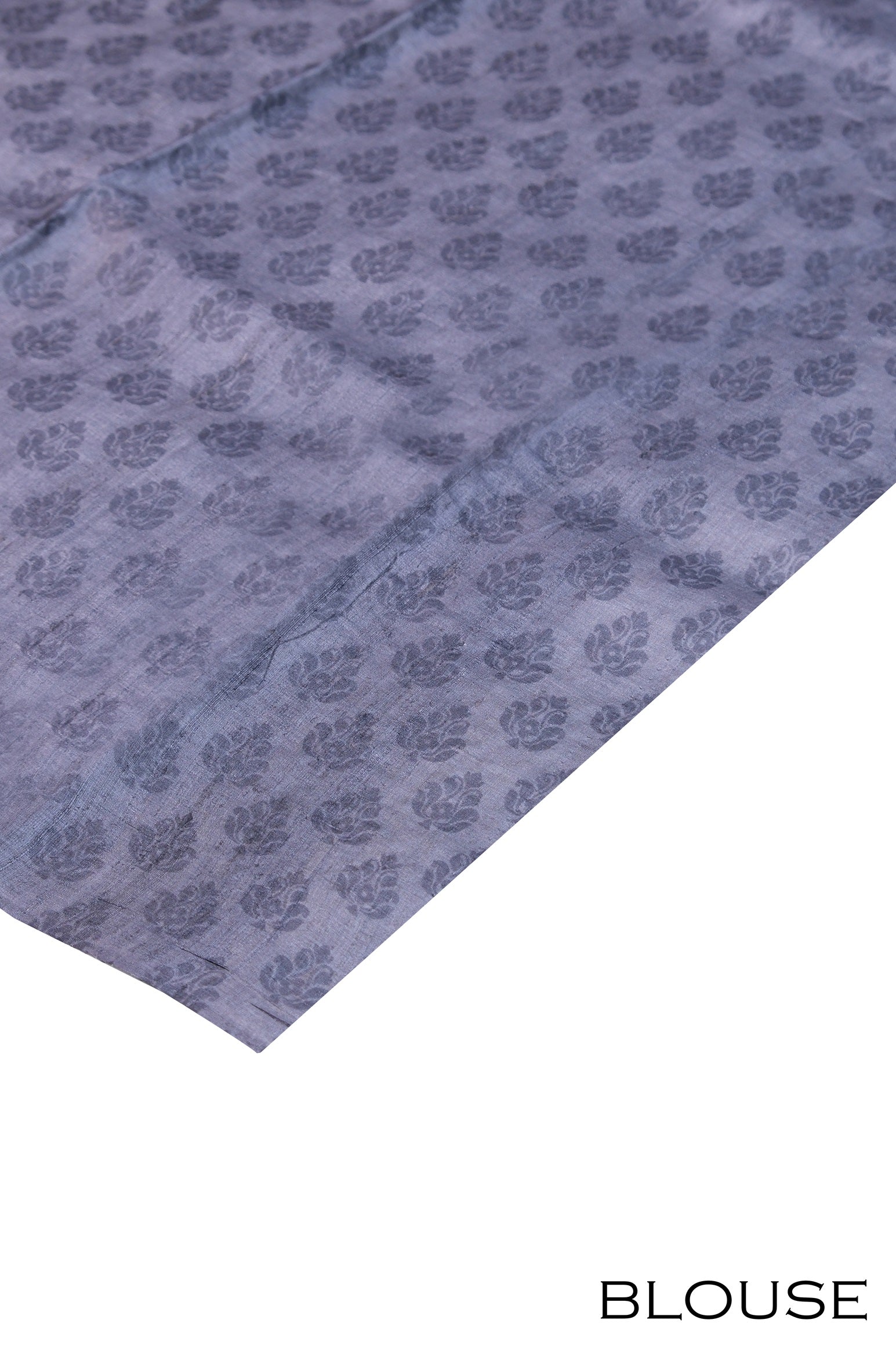 Grey color printed pure Tusser silk saree.