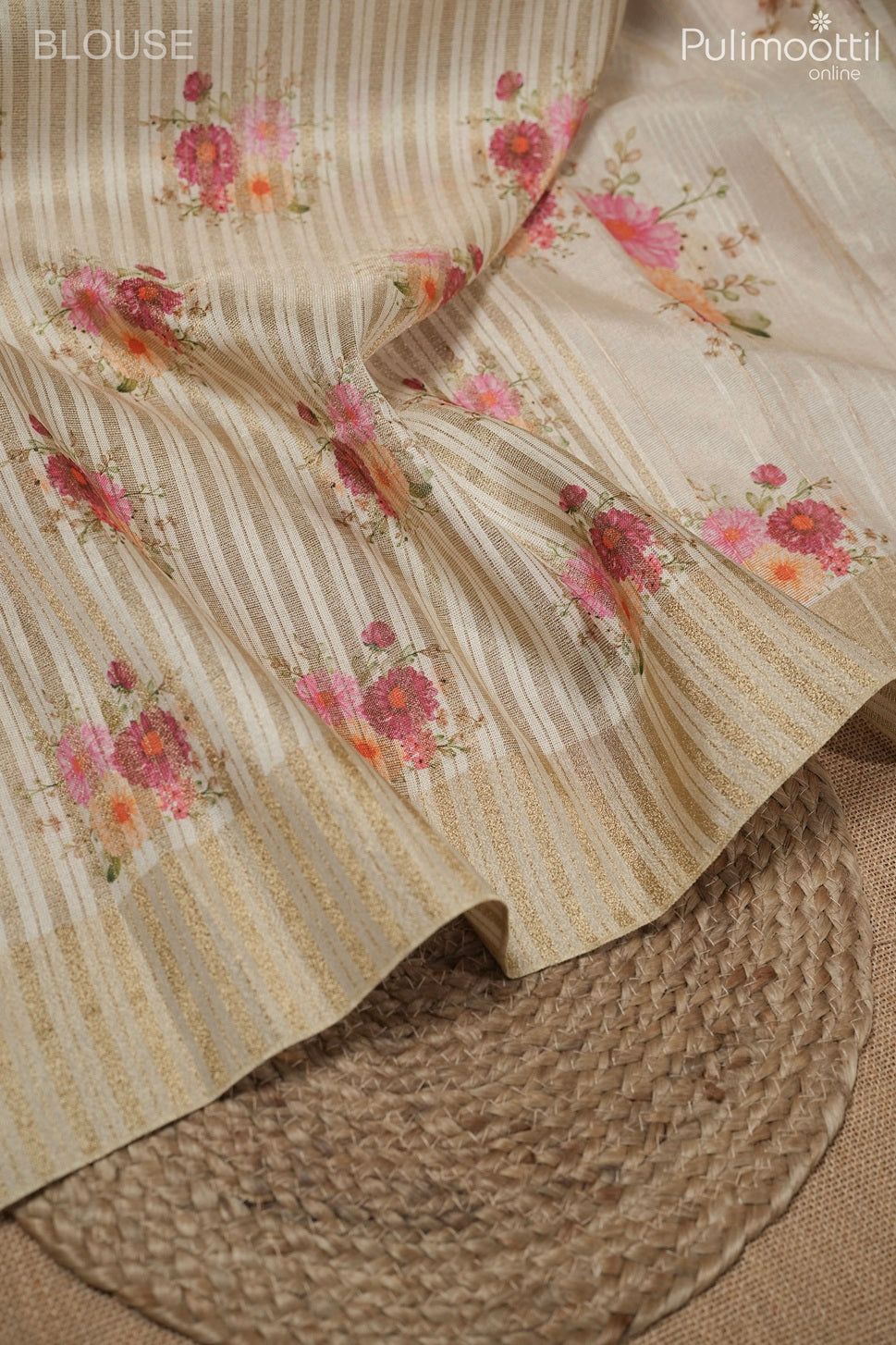Kerala traditional golden tissue semi jute saree