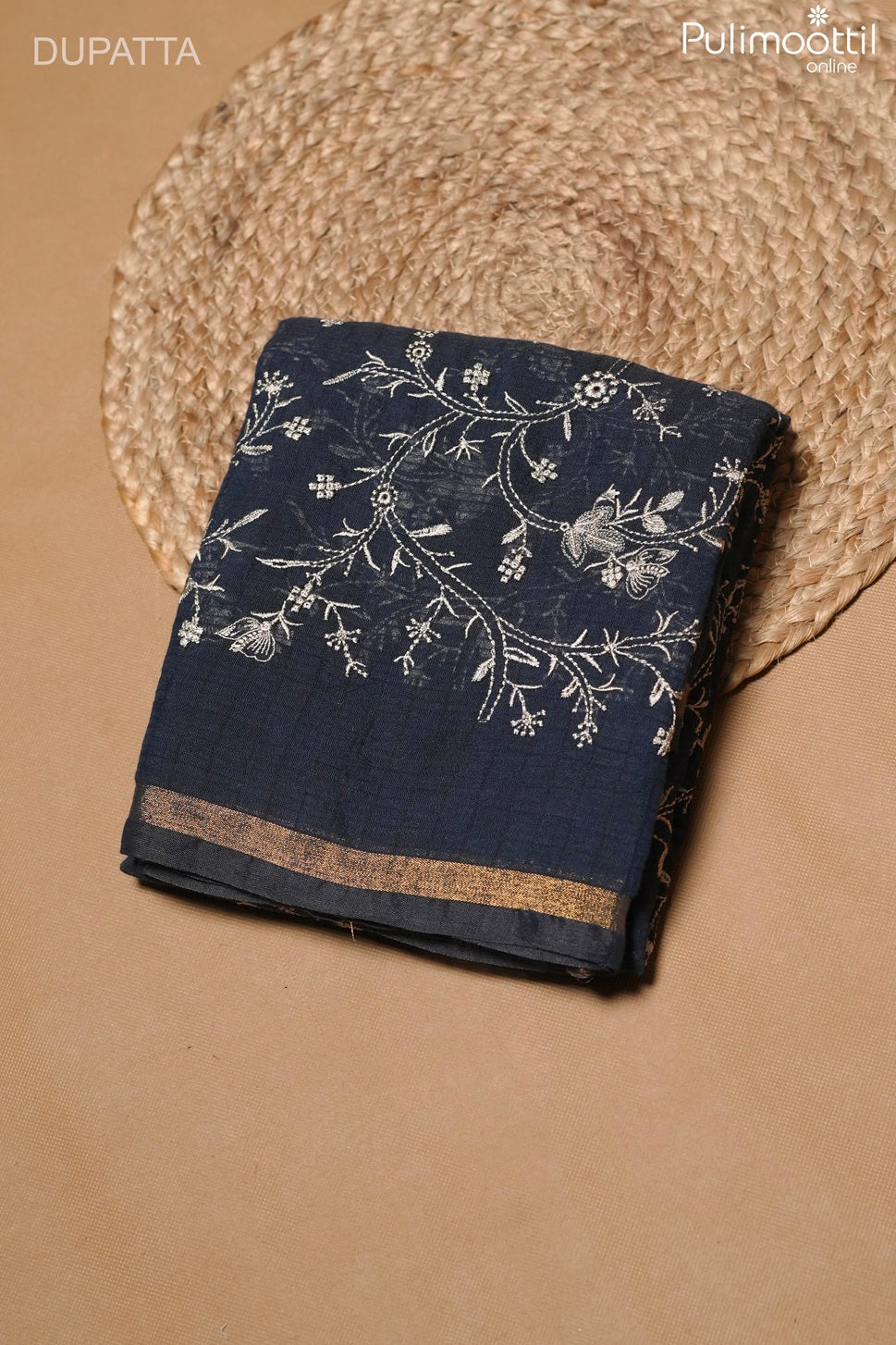 Dark Blue Linen Unstitched Salwar Set