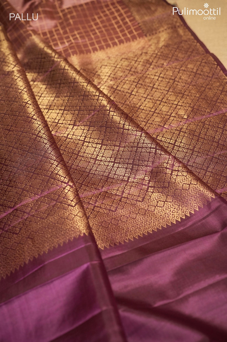 Brownish red color Kanchipuram designer saree