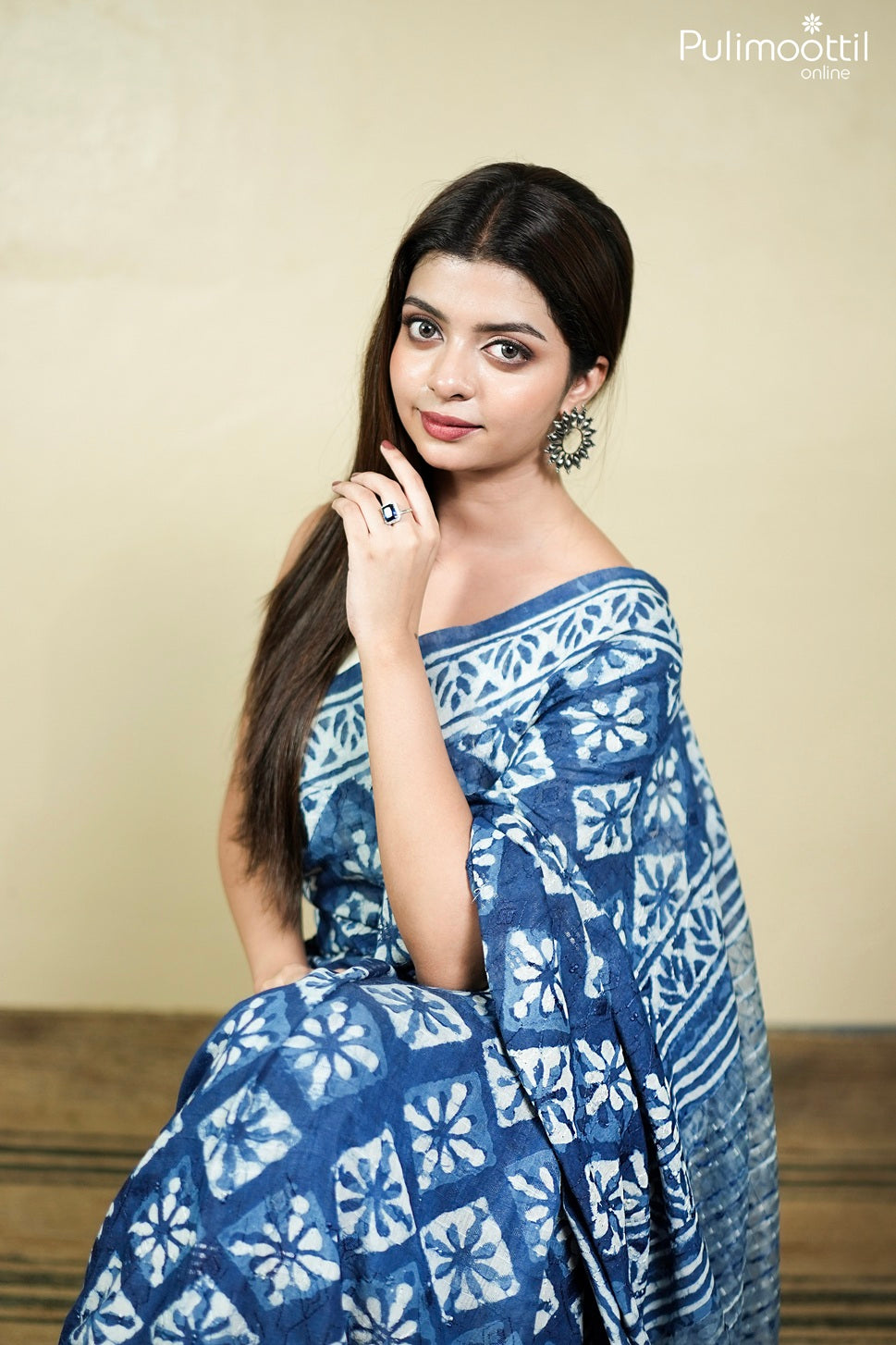 Indigo blue color Chanderi saree