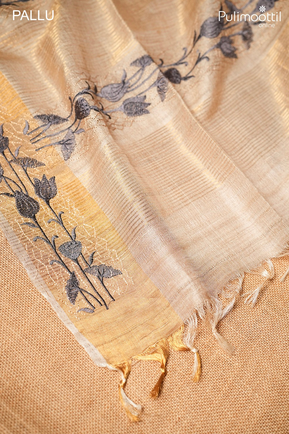 Dark butter cream color jute silk saree