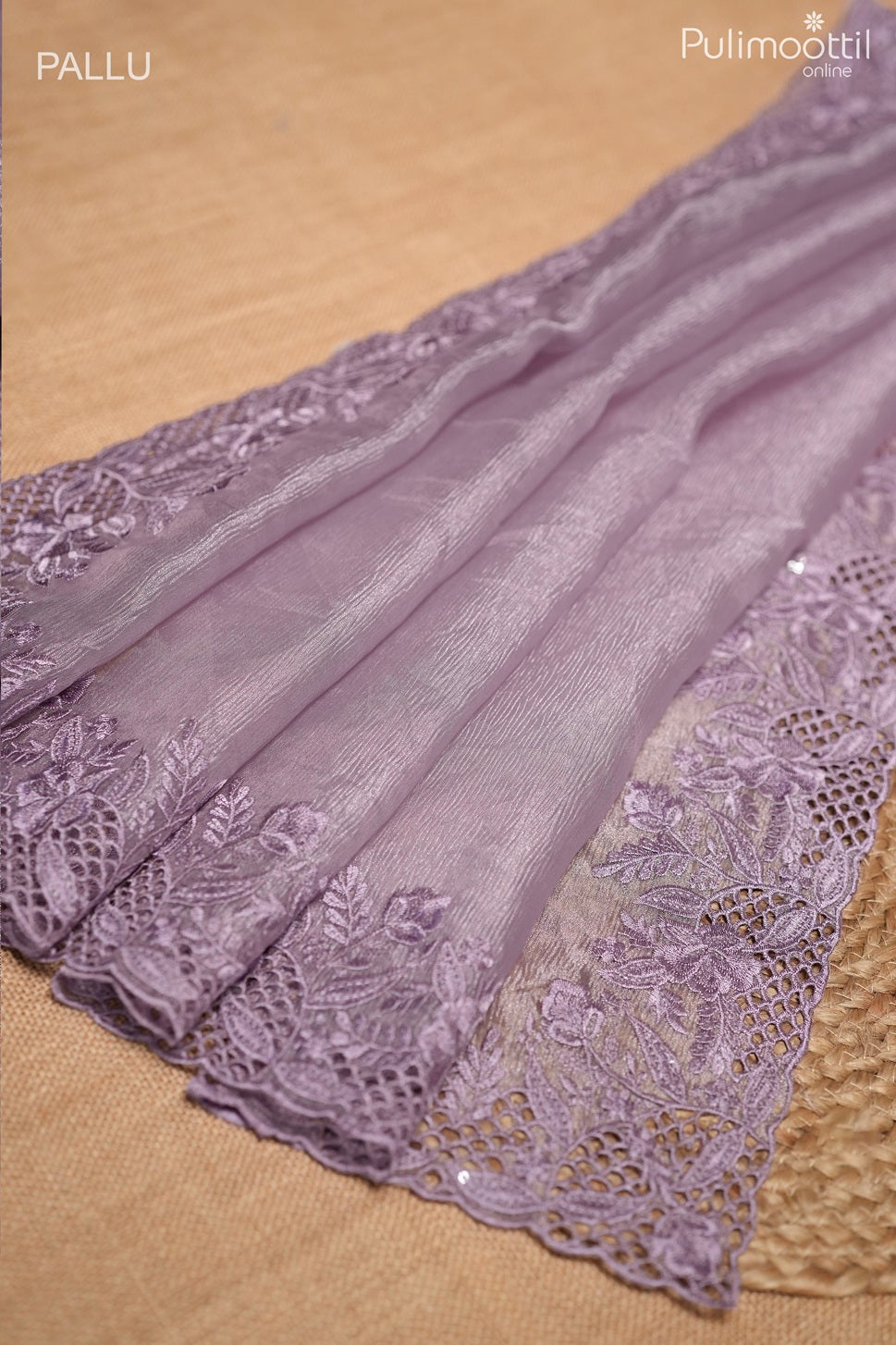 Lavender color crushed organza fancy saree
