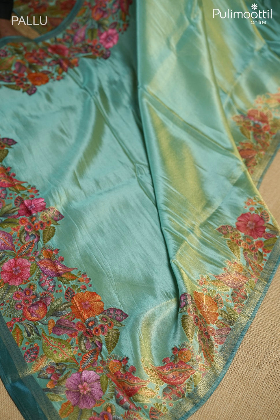 Turquoise blue color golden tissue Banarasi saree
