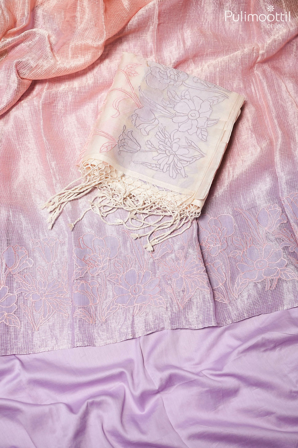 Lavender & Peach Net Kota Unstitched Salwar Set