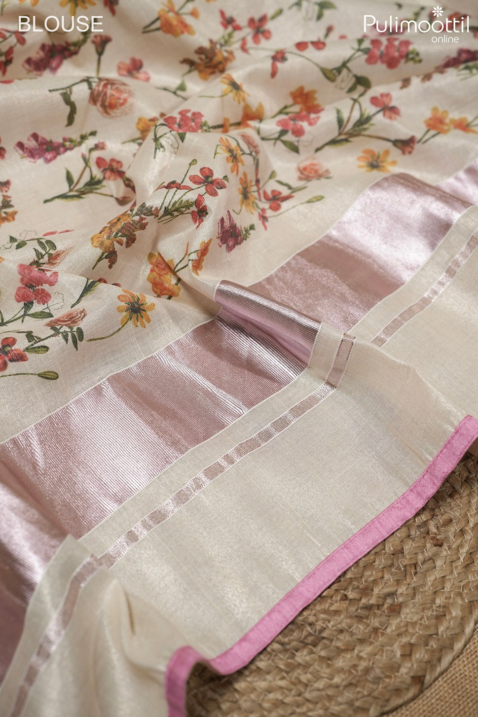 Kerala traditional white golden tissue set saree