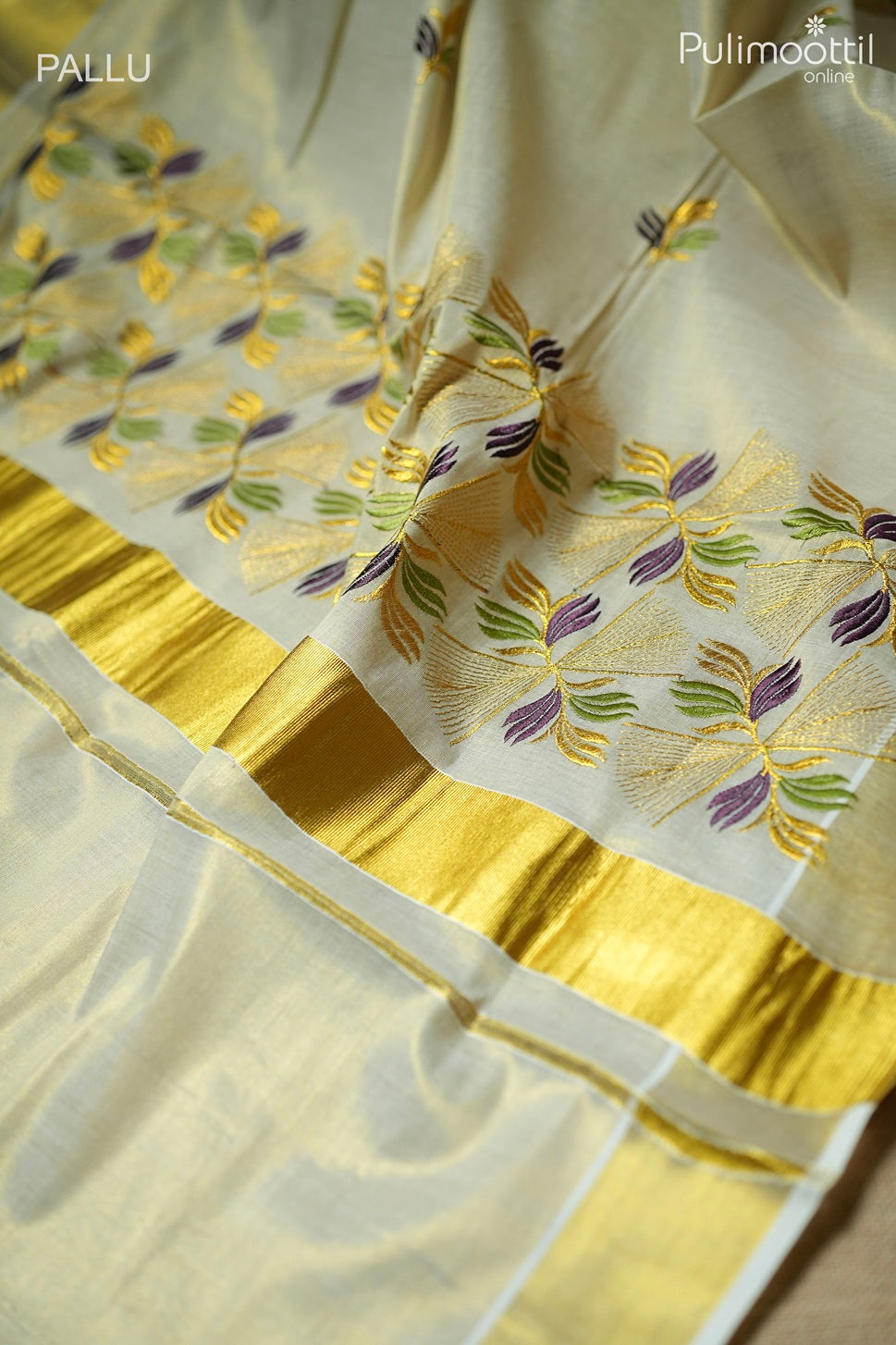 Kerala traditional golden tissue set saree