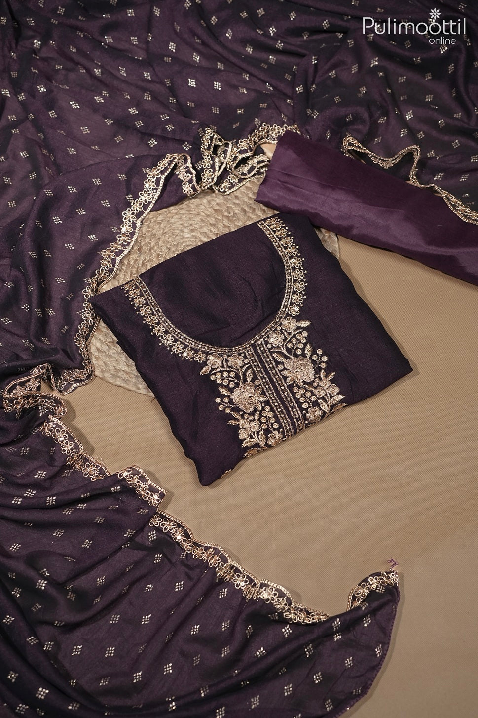 DARK ROYAL PURPLE VICHITHRA SILK UNSTITCHED SALWAR SET