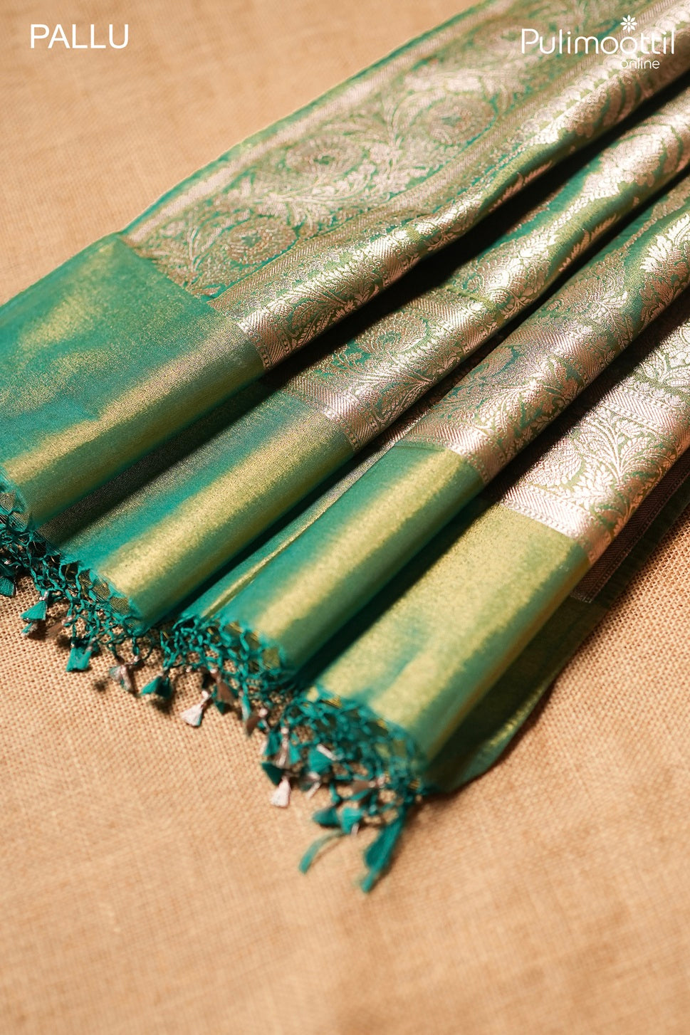 Dark blue green color golden tissue Banarasi saree