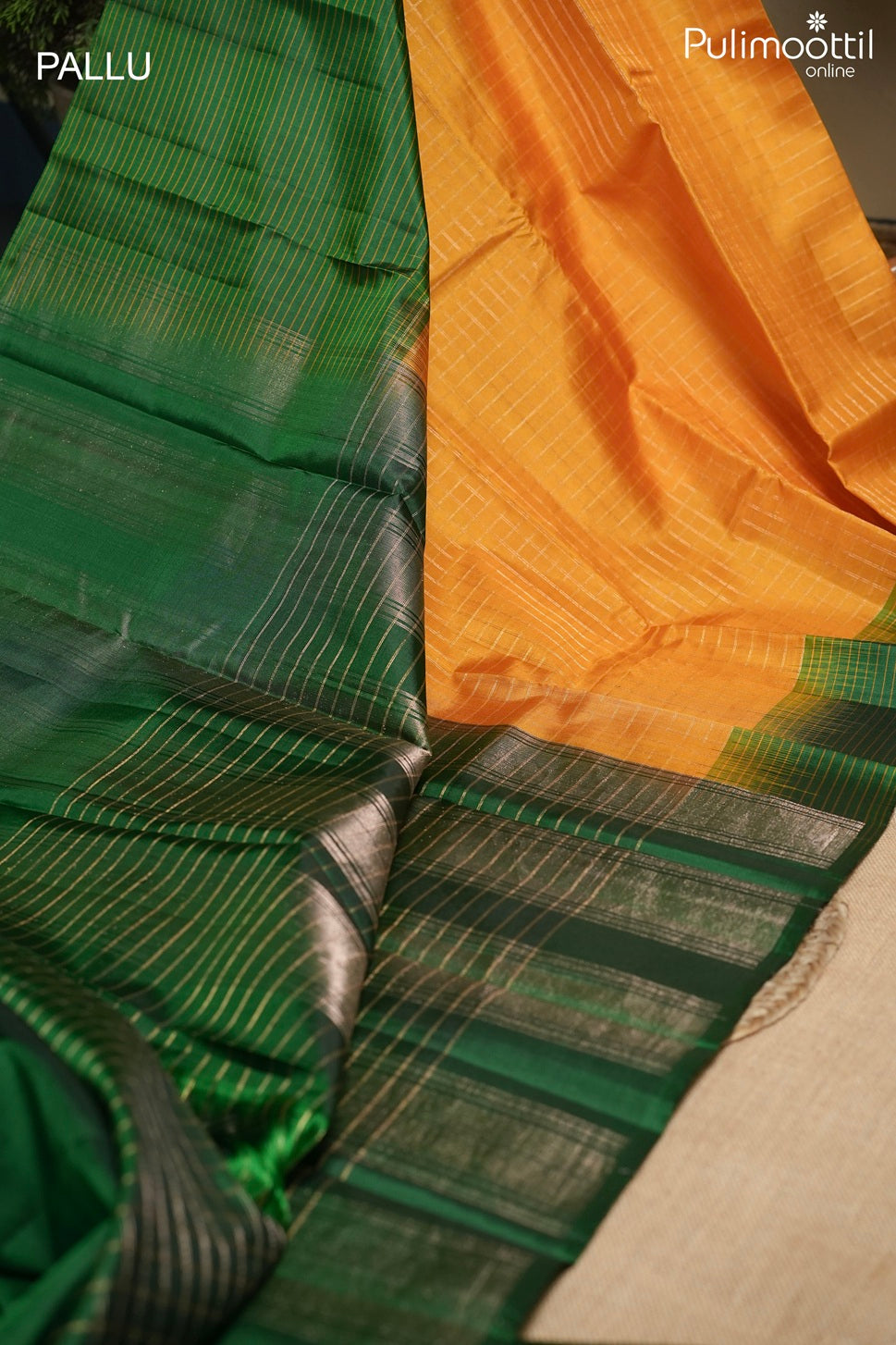 Mustard yellow color Kanchipuram designer saree