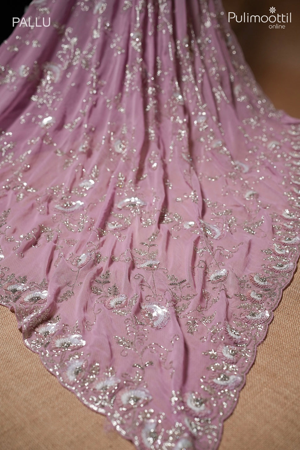 Pink lavender color georgette fancy saree